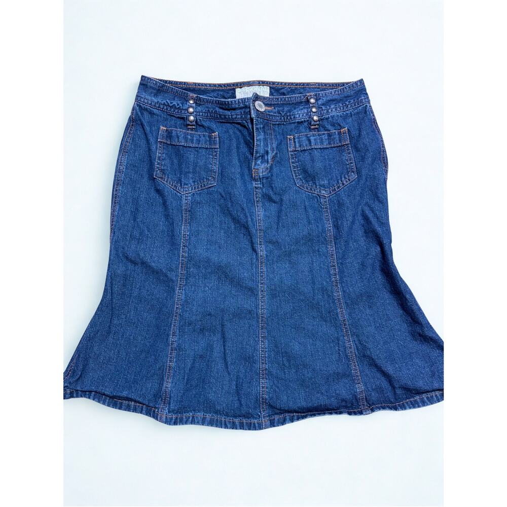 Vtg Y2K Dark Wash Denim Midi Skirt Tulip Flared Hem Fairygrunge Size M - Picture 3 of 4